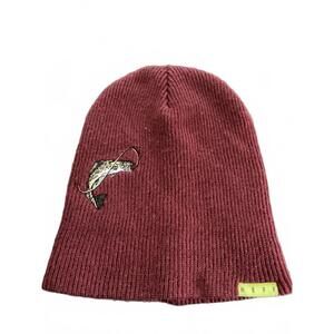 Neff Burgundy Knit Beanie with Fish Embroidery